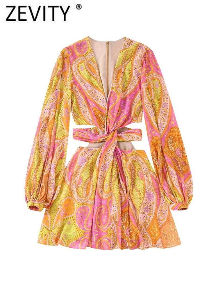 Mini robe vintage à col en V pour femme