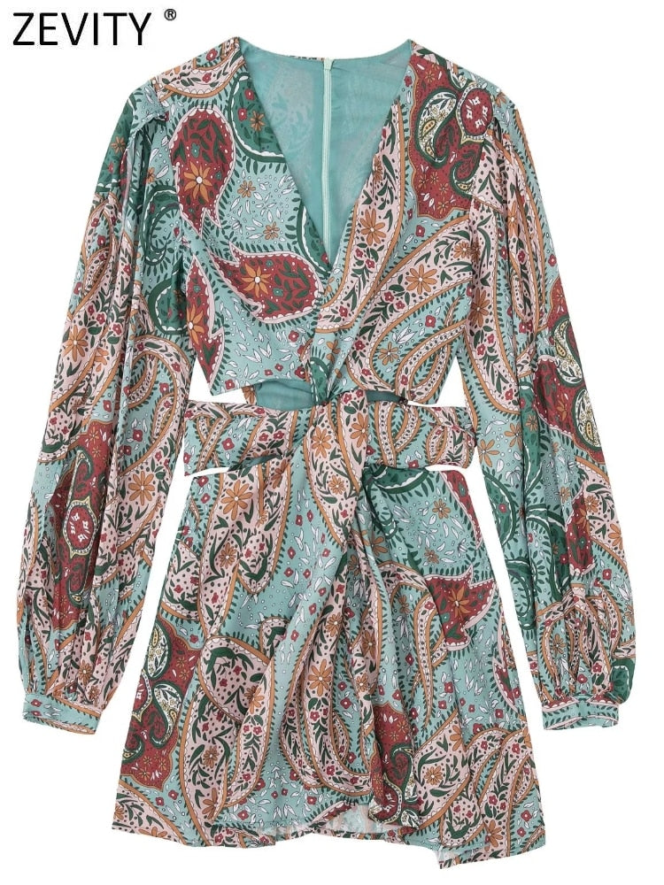 Mini robe vintage à col en V pour femme